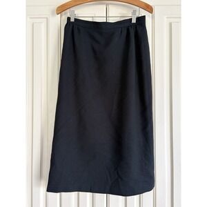 Vintage 1980's Black 100% Pure Wool Midi 90's Pencil Skirt Classic USA Size 10